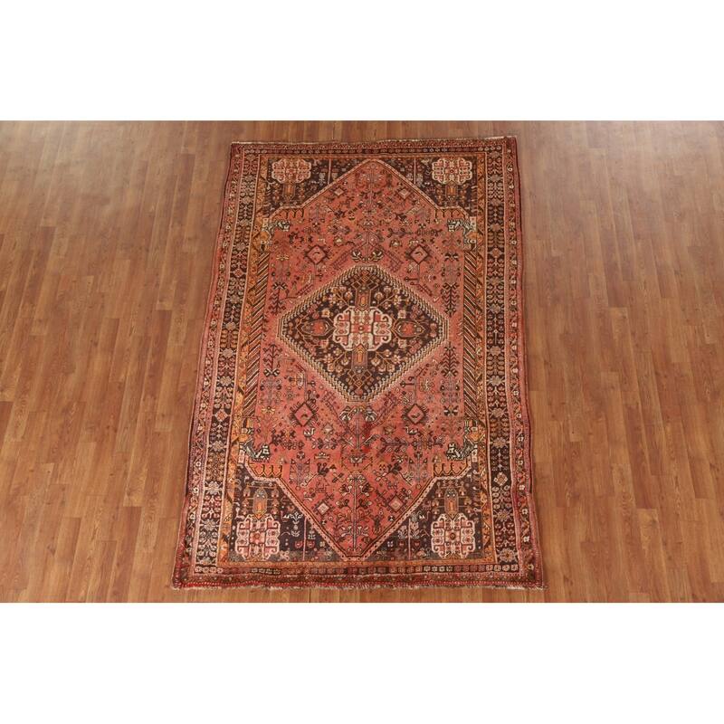 Handmade Vegetable Dye Shiraz Persian Vintage Area Rug - 5'1"x 7'10"