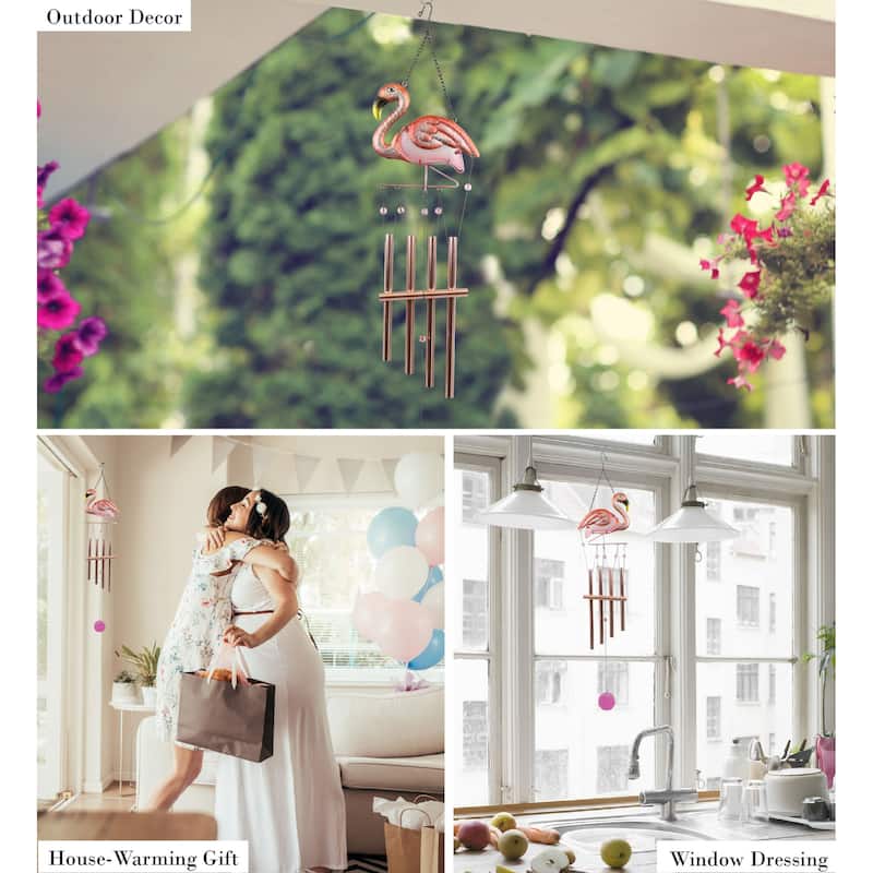 CoTa Global Rose Gold Flamingo Hanging Sea Glass Wind Chime 34.65 Inch