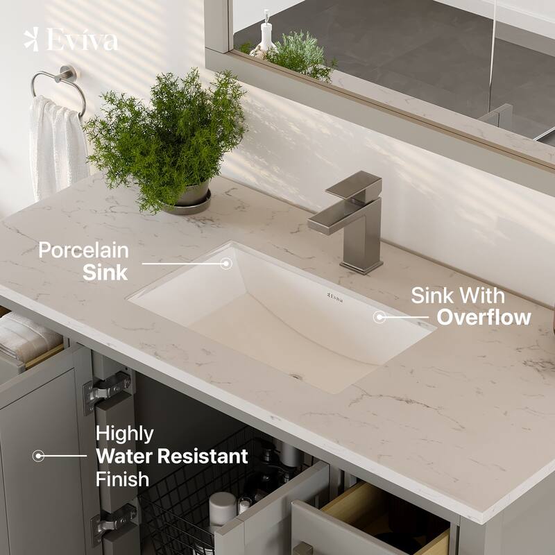 Eviva London 42"W Bath Vanity with Carrara Quartz Top & Undermount Sink