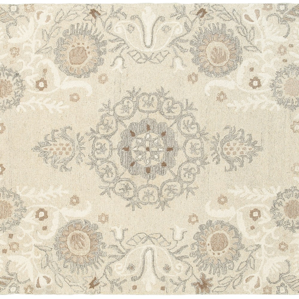 Style Haven Globeflower Medallions Handcrafted Undyed Wool Runner Rug