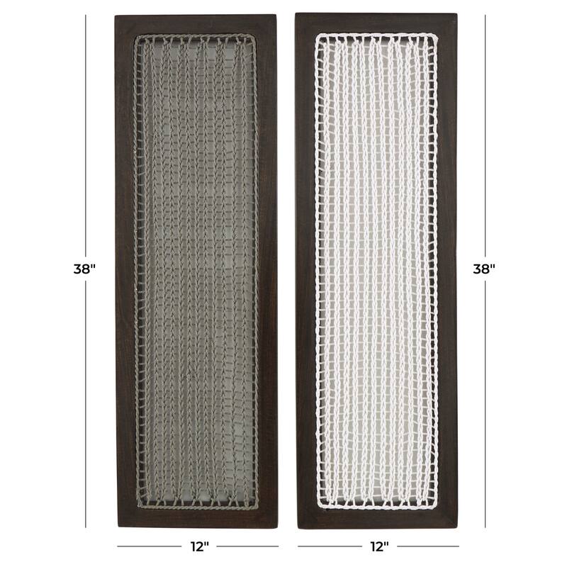 Mango Wood Geometric Handmade Woven Wall Decor with White and Sage Macrame - Set of 2 Dark Brown - Roche River Decor