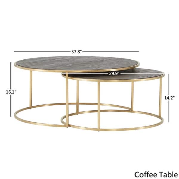 dimension image slide 2 of 2, Subira Antique Gold Finished Metal Wood Round Coffee Table Nesting Set by iNSPIRE Q Bold