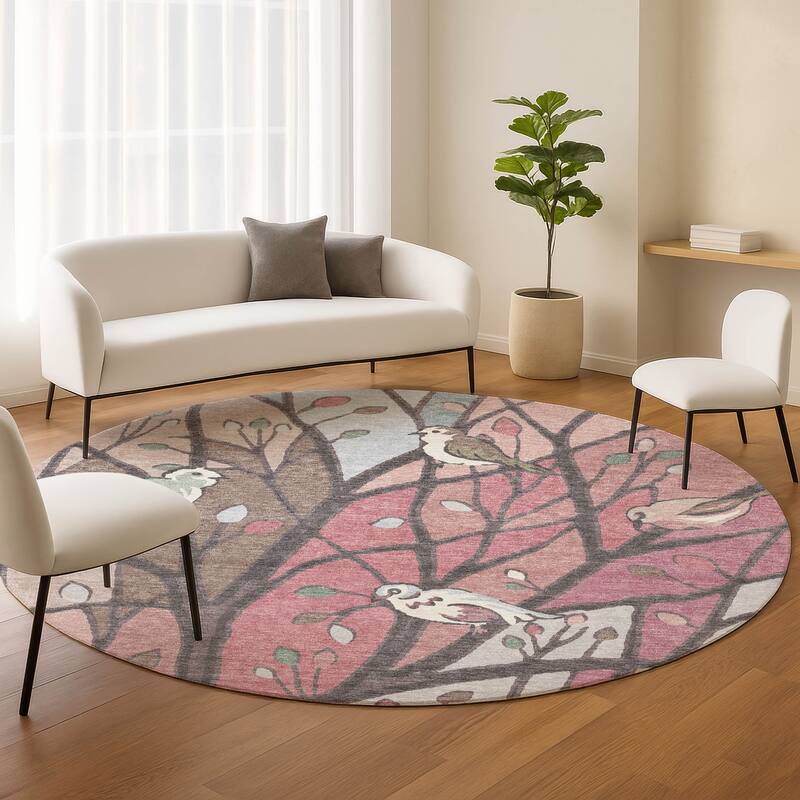 Machine Washable Indoor/ Outdoor Bird Mosaic Chantille Rug