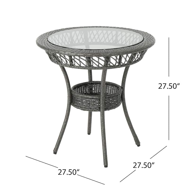 Figi Outdoor 27-inch Wicker Glass Table by Christopher Knight Home - 27.75"W x 27.75"D x 27.5"H