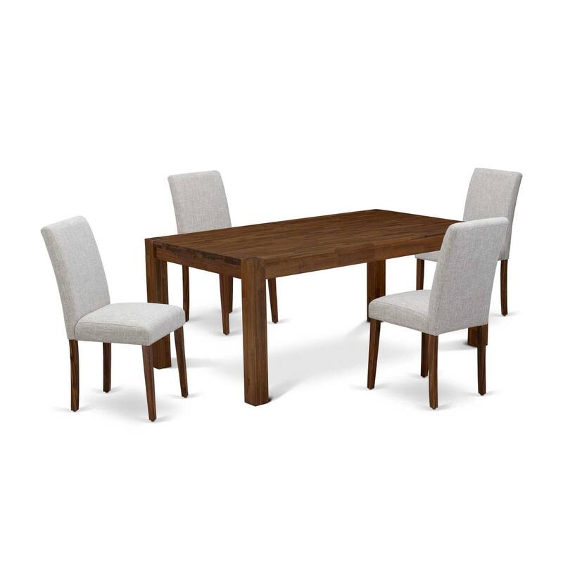 Southwestern Dining Set - 5 Piece Table & Chair Set - Linen Fabric Parsons Chairs - Walnut Finish - Medium Size