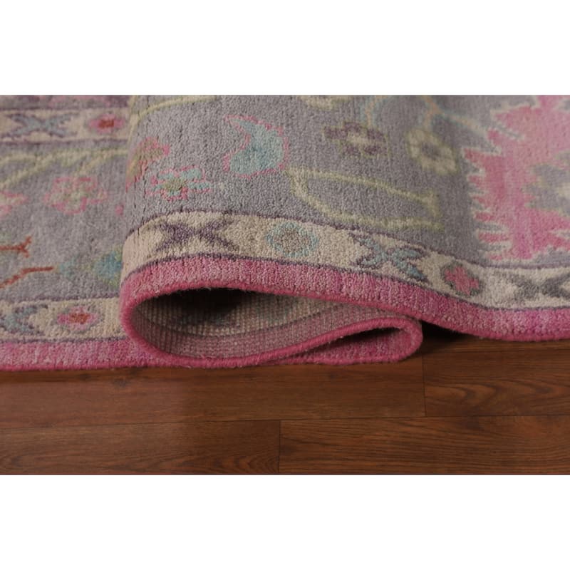 Pink Floral Oushak Oriental Area Rug Hand-Knotted Wool Carpet - 8'8"x 11'9"
