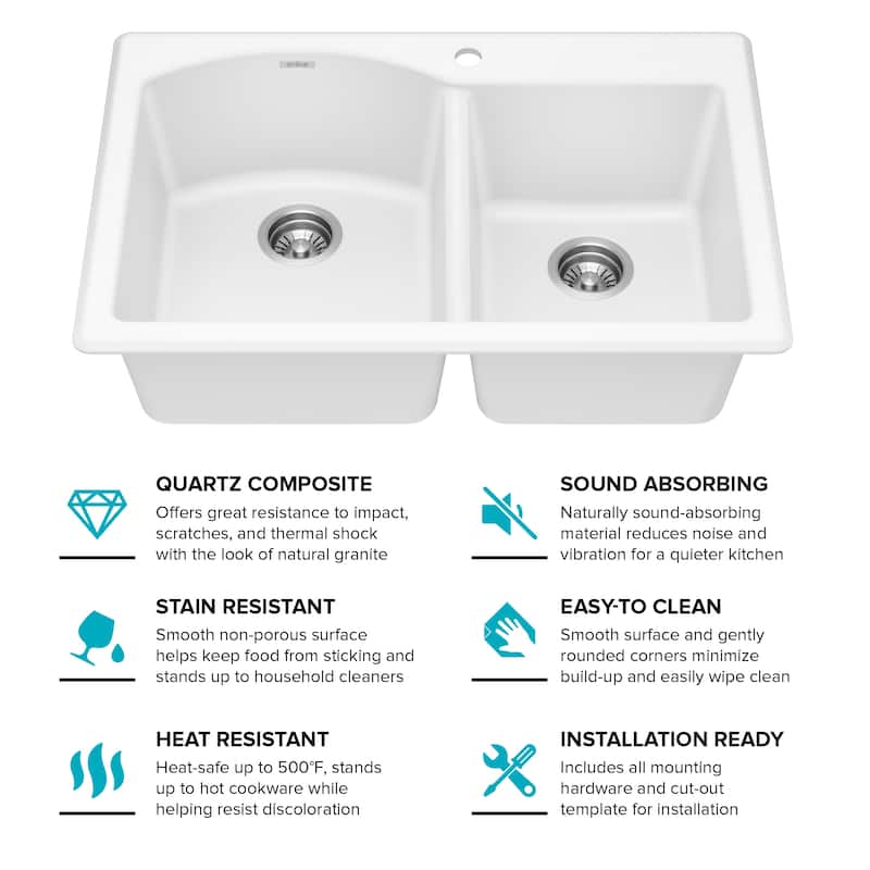 KRAUS Forteza Granite 33 inch 60/40 Undermount Drop-in Kitchen Sink