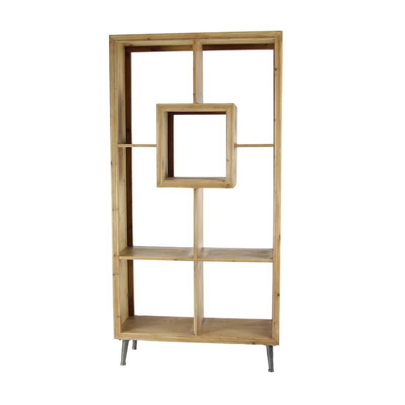 Brown Wooden Geometric 5 Shelves Shelving Unit