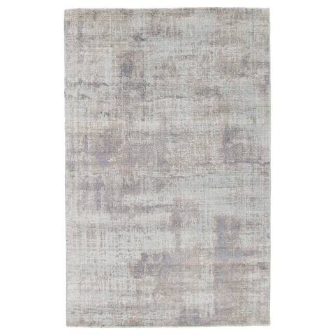 ECARPETGALLERY Hand Loomed Galleria Light Blue Viscose, Wool Rug - 4'11 x 7'8