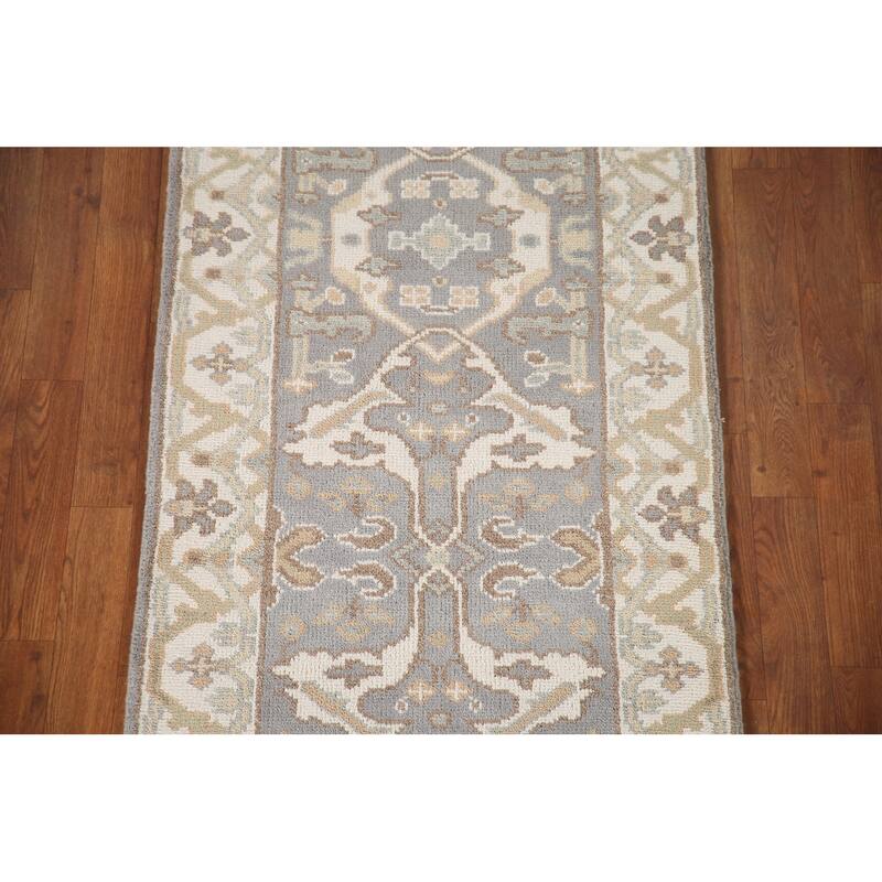 Grey Transitional Oushak Oriental Runner Rug Handmade Wool Carpet - 2'7"x 9'9"