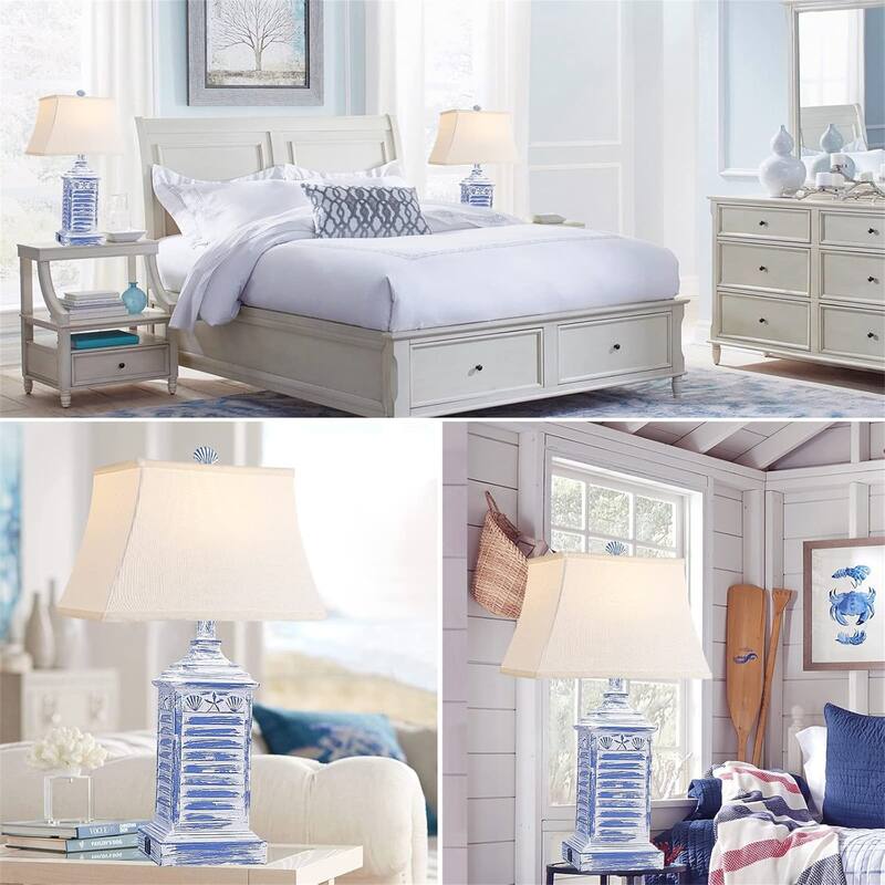 3-Color Temperature Farmhouse Style Beach Side Table Table Lamp with LED Bulb