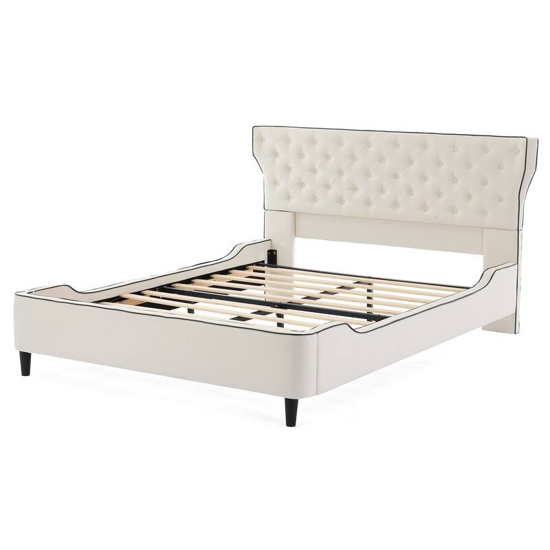 Christopher Knight Home - Aveline Modern Upholstered Platform Bed with Curved Back Headboard and Button Tufted Design