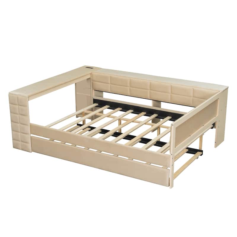 All-in-One Modern Velvet Upholstered Full Platform Bed with Trundle by Harper&Bright Designs