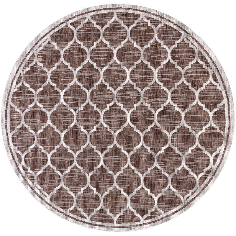 JONATHAN Y Zinnia Textured Weave Indoor/Outdoor Area Rug - 5' Round - Espresso/Taupe