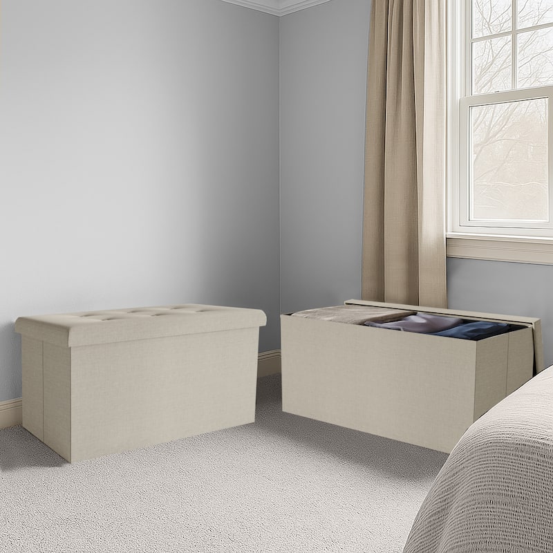Florence Upholstered Folding Storage Bench - Beige Linen