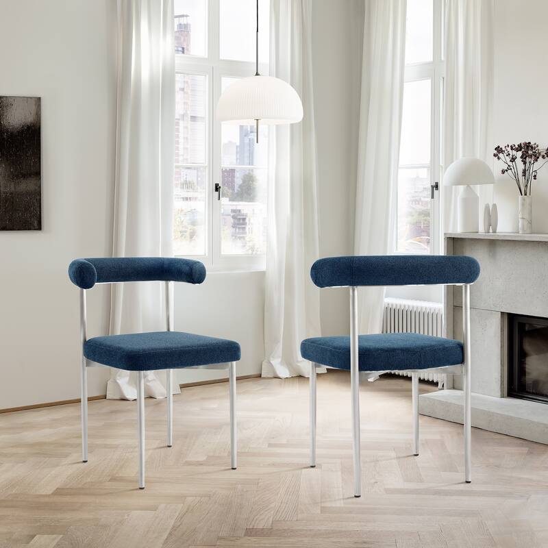 Shannon Upholstered Curved Back Barrel Kitchen Dining Chairs - Set of 2 - Blue