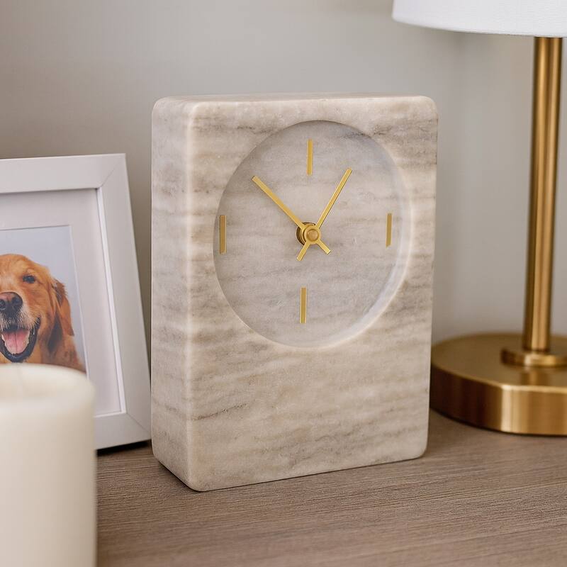 Modern Stone and Marble Clock with Contemporary Design - Beige