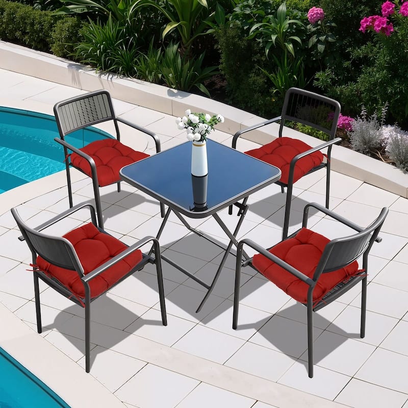 Aoodor 19x19x5 Inch Tufted Outdoor Chair Cushions, Water and Fade Resistant Polyester Dining Chair Pads with Ties, Set of 4