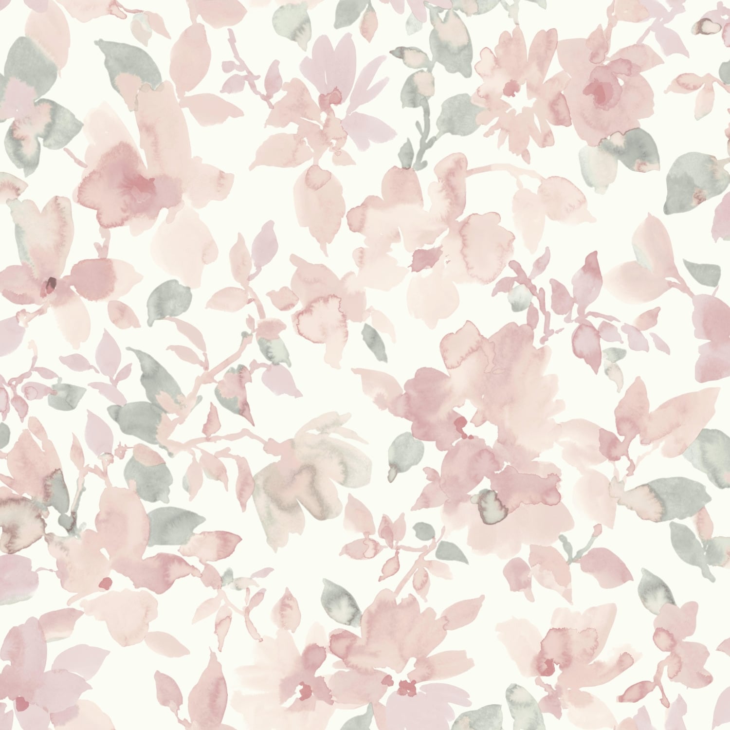 RoomMates Pink & Green Watercolor Floral Peel and Stick Wallpaper