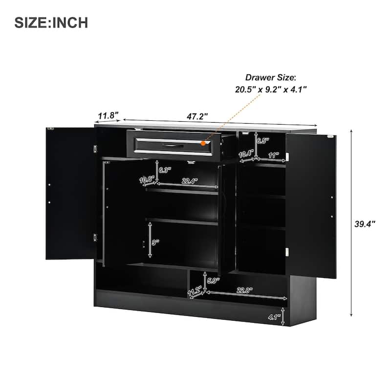 47 Inch Particle Board Modern Shoe Cabinet with Adjustable Shelves and Doors - 47" x 39" in.