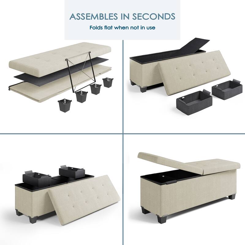 Empyrean Tuffted Folding Foot Rest Storage Ottoman Bench with Storage Bins