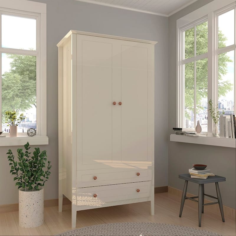 Manhattan Comfort Crown Full Wardrobe with Hanging and 2 Drawers - Off-White