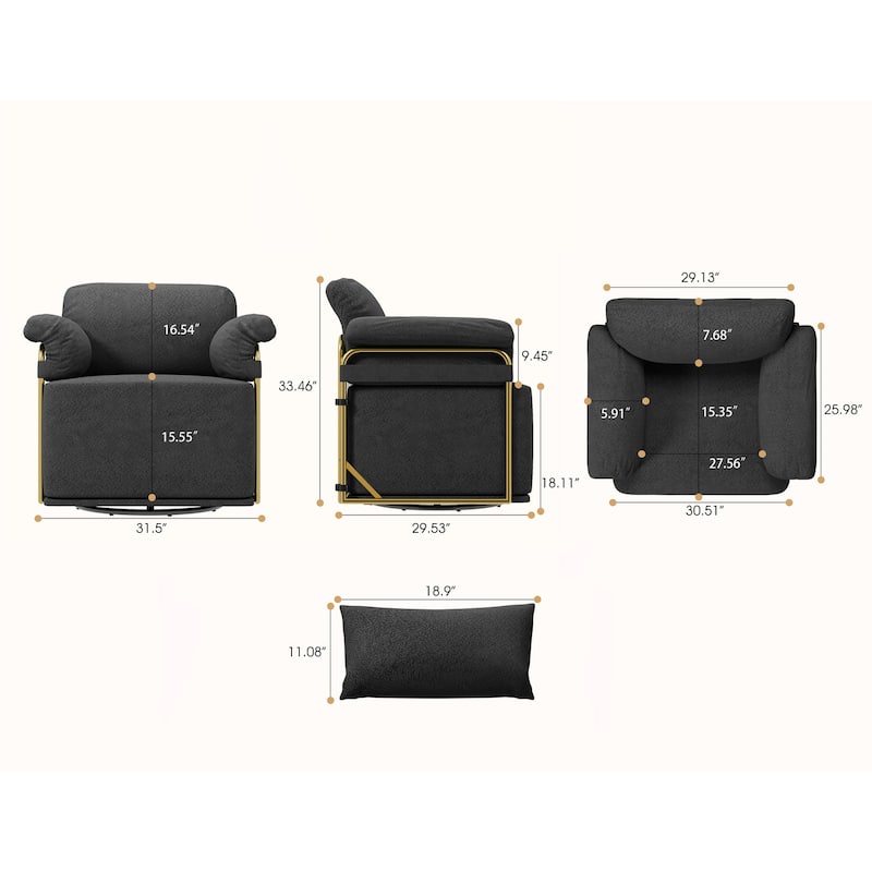 360 Degree Square Swivel Accent Sofa Chair with Ergonomic Wide Seat, Upholstered Lounge Chair Reading Chair Armchair