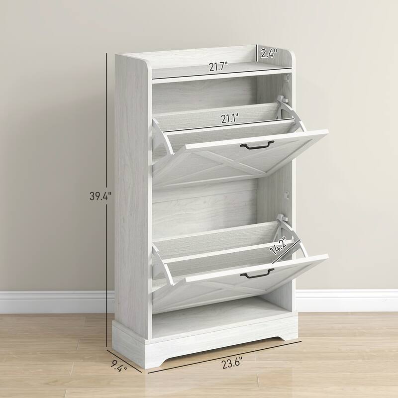 Entryway Hidden Shoe Storage Cabinet with Adjustable Shelves, Rustic Design, and Anti-Tip Feature, for Porch and Hallway