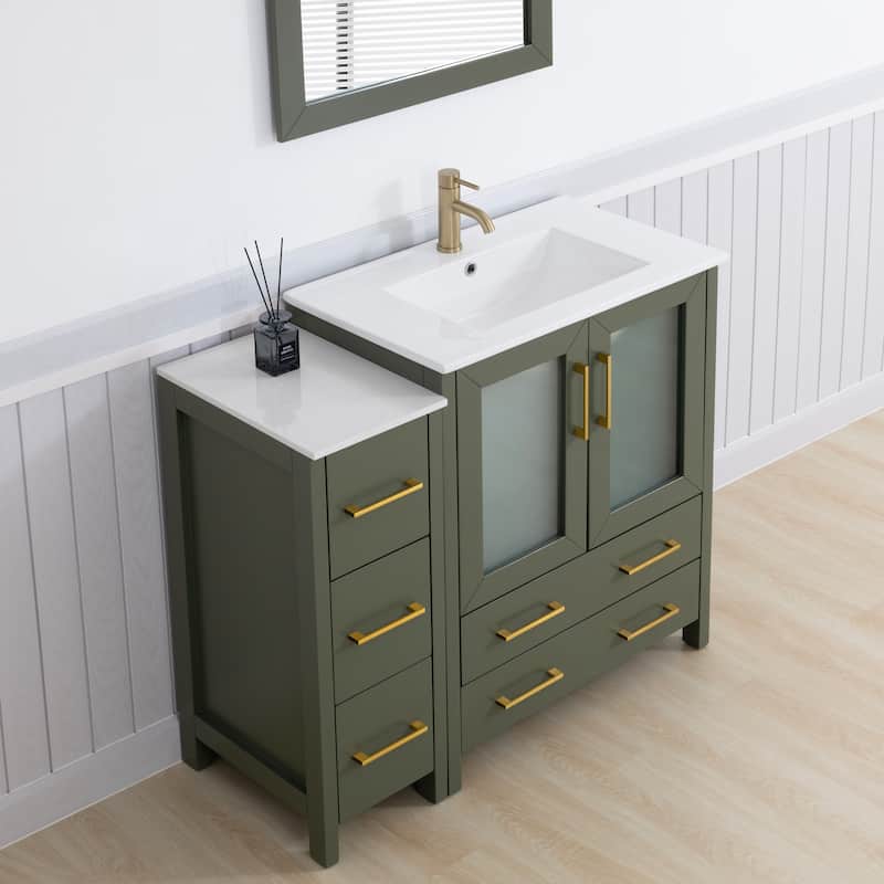 Vanity Art 42 Inch Single Sink Bathroom Vanity Set 5 Dove-Tailed Drawers 1 Cabinets 1 Shelf, Soft-Closing Doors with Free Mirror