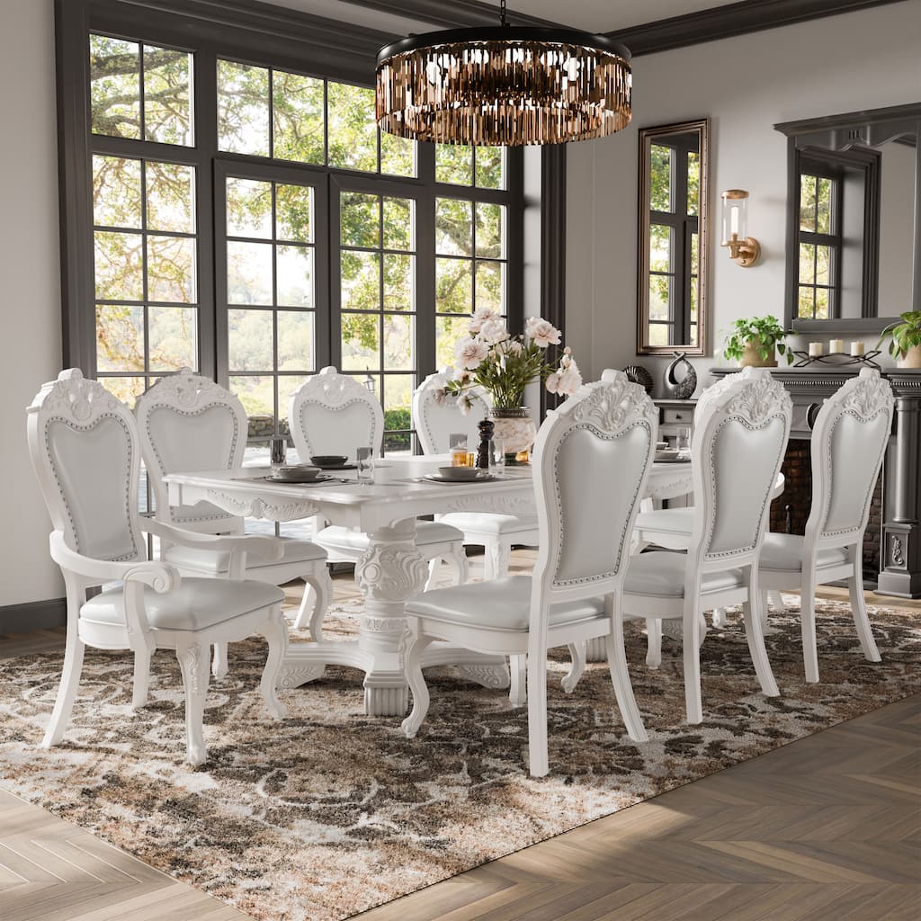 Furniture of America Eugene Traditional Solid Wood 9-Piece Expandable Dining Table Set