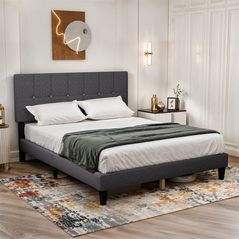 Twin Bed Frame Upholstered Platform with Headboard and Strong Wooden Slats,No Box Spring Needed, Easy Assembly