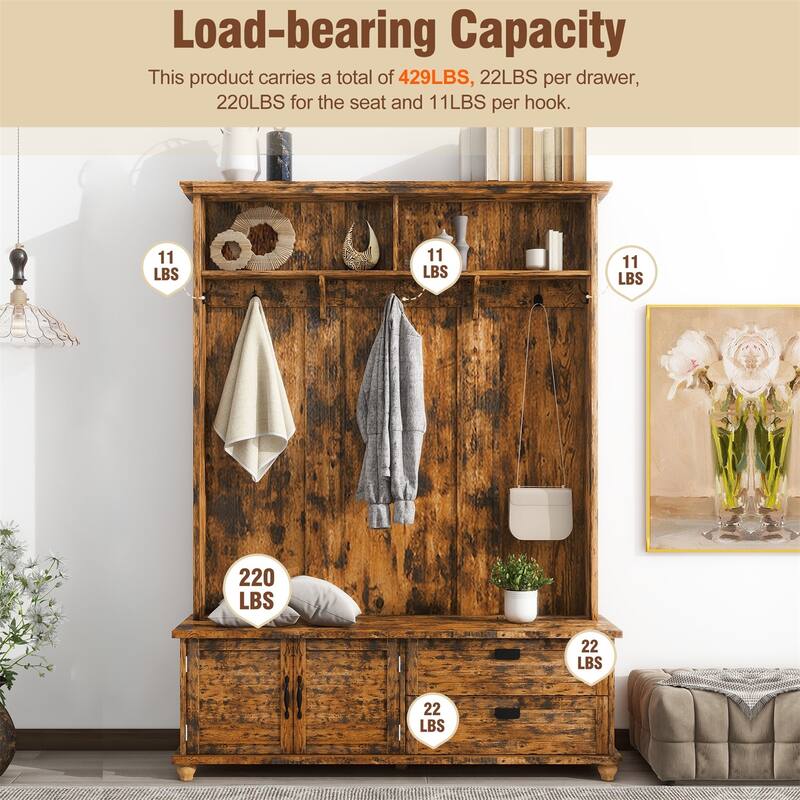 Merax Modern Style Hall Tree with Storage Cabinet and 2 Large Drawers