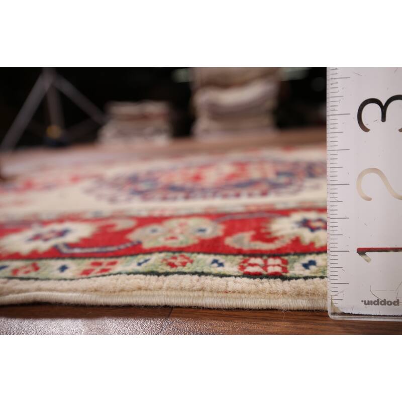 Ivory Geometric Kazak Accent Rug Hand-Knotted Wool Carpet - 2'10" x 3'10"