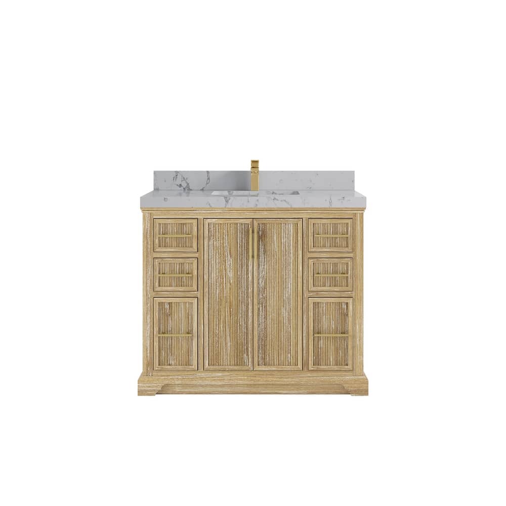Willow Collections 42 x 22 Alys Solid Teak Wood Single Sink Bathroom Vanity with Quartz or Marble Countertop