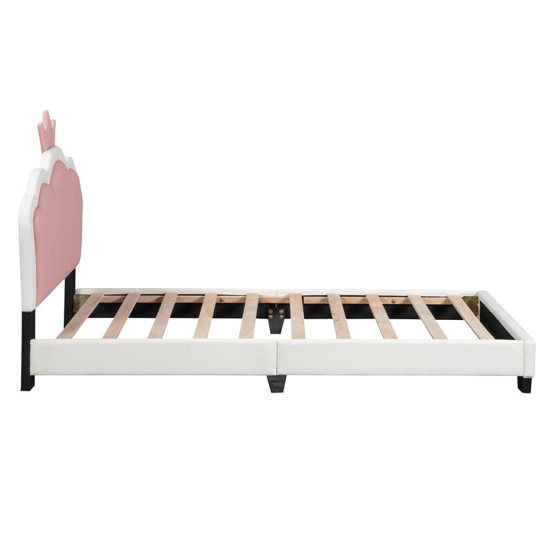 Full/Twin Size Upholstered Princess Bed With Crown Headboard, Full/Twin Size Platform Bed with Headboard and Footboard