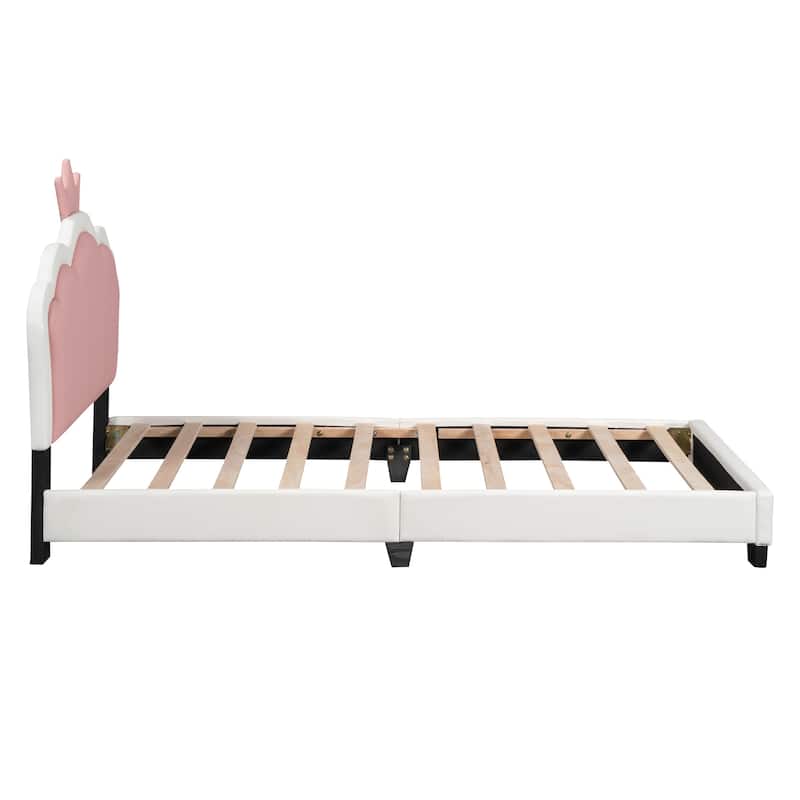 Twin Size Upholstered Princess Platform Bed with Crown Headboard and Footboard, Cute Design, Solid Construction, Easy Assembly