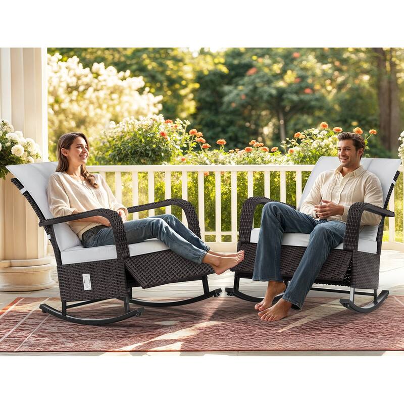 Moasis Outdoor Wicker Recliner Chair, Gliding/Lounge Chair with Adjustable Back & Footrest, Cushions