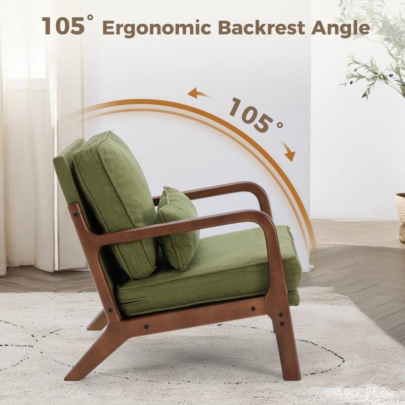 Rossetta Mid-Century Modern Solid Wooden Accent Chair with Arms and Waist Cushion