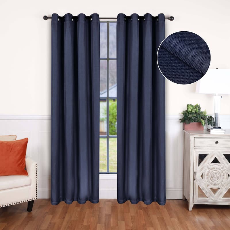 Superior Linen Washable Room Darkening Curtains, Set of 2 Panels - 52" x 108" - Navy Blue