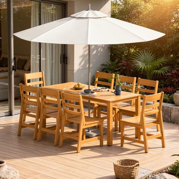 slide 2 of 8, Outdoor Patio Dining Set for 6 People, Large Patio Table with Umbrella Hole, HDPS Wood Look Outdoor Table and Chairs