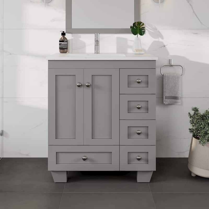 Eviva Happy 28"W Bath Vanity with Carrara Quartz Top - Grey