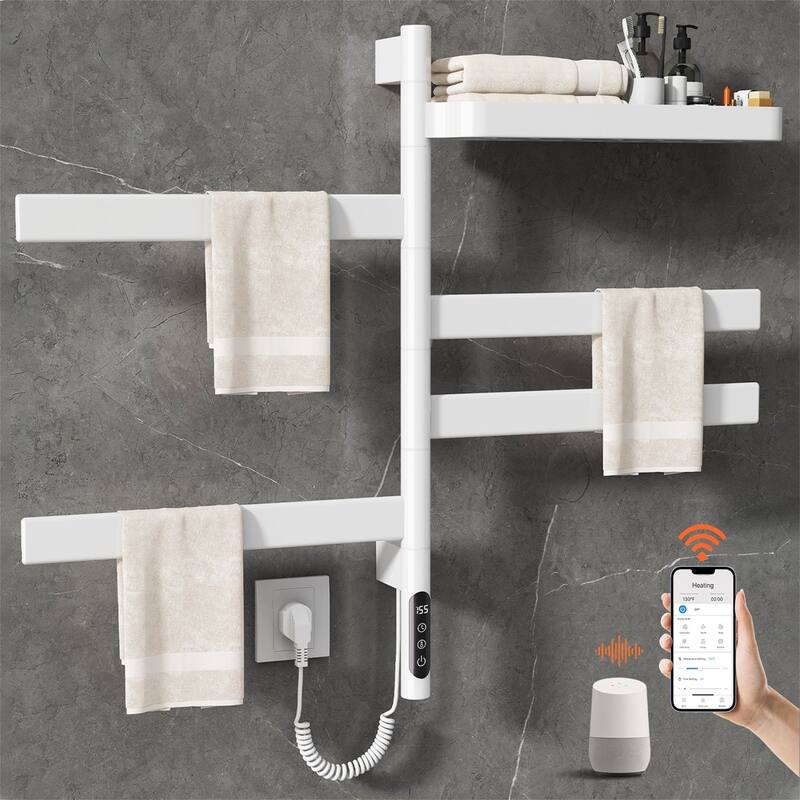 Smart Rotating Heated Towel Rack for Bathroom,Towel Warmer - White