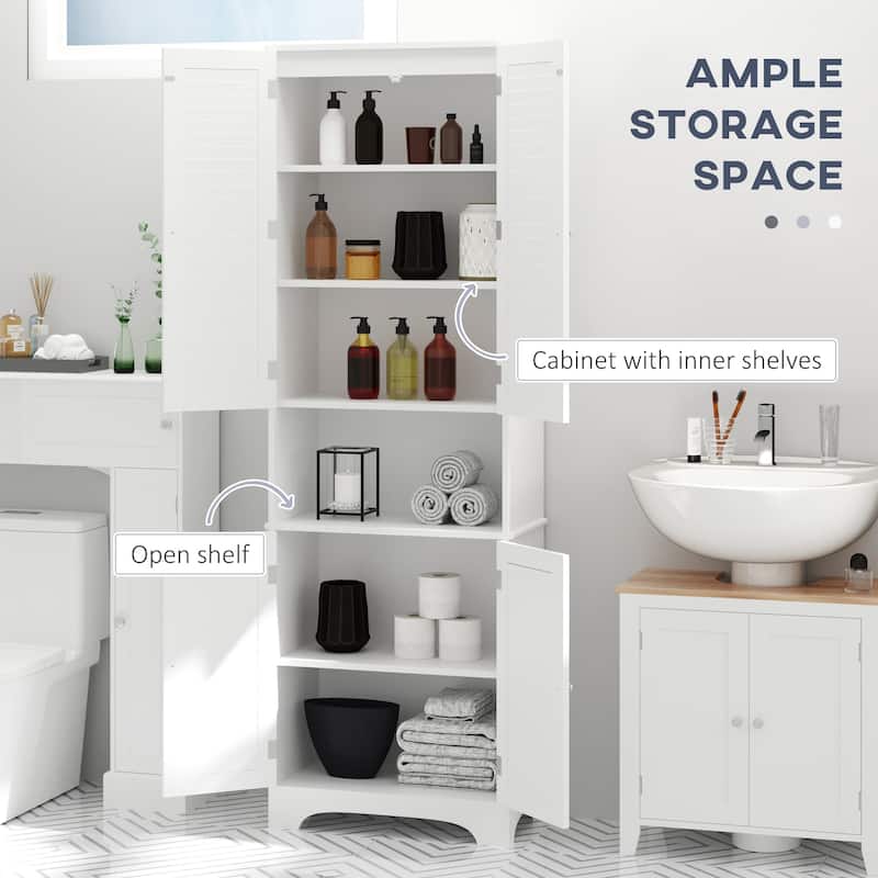 White Tall Slim Multi-Shelf Bathroom Storage Cabinet with Adjustable Shelves for Kitchen or Laundry Room