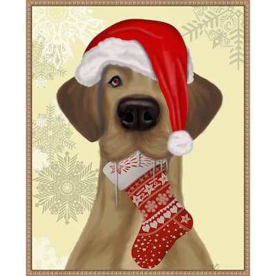 Christmas Drooly Christmas Dane by Fab Funky (23 x 28 in.), Framed Canvas Wall Art Print - Sylvie Beaded Rustic Natural