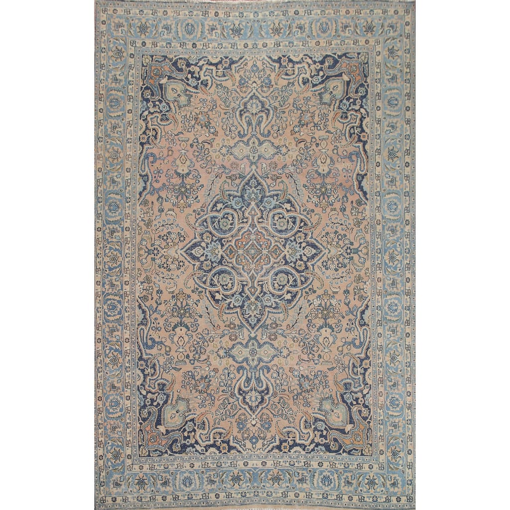 Hand Knotted Oriental 100% Wool Carpet Traditional Floral Peach Mashad Area Rug - 11' 6'' X 7' 11''