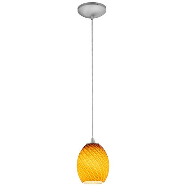 slide 2 of 6, Access Lighting Brandy FireBird - E26 LED Cord Pendant - Brushed Steel Finish - Amber FireBird Glass Shade Brushed Steel