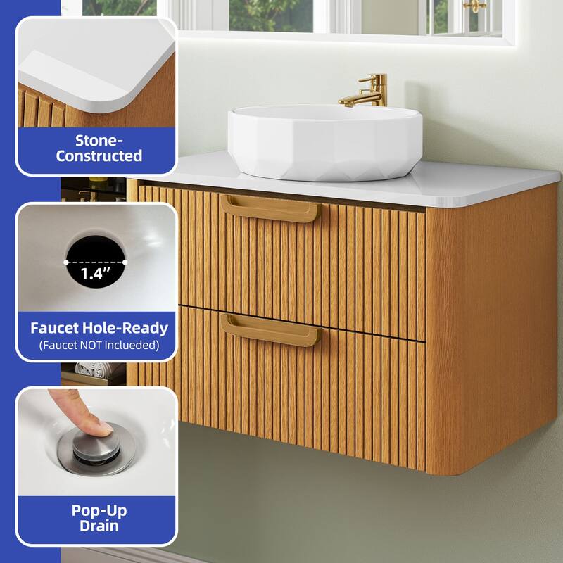 Moasis 72 Inch Floating Bathroom Vanity with Dual Ceramic Basins and 4 Storage Drawers