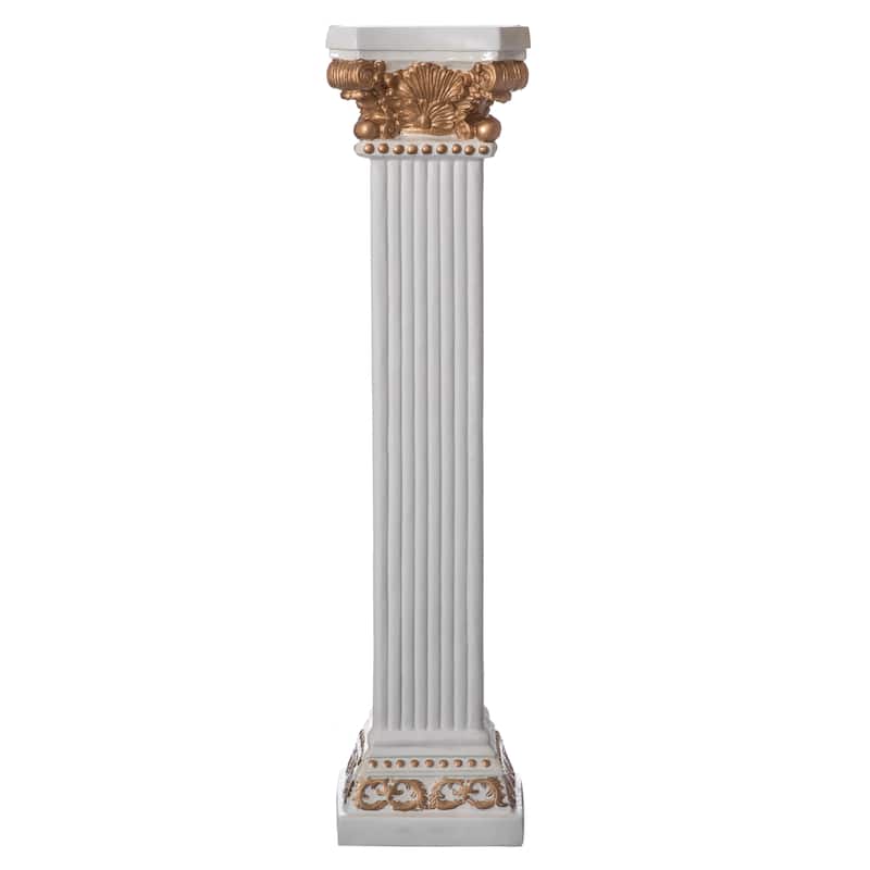 Fiberglass White and Gold Plinth Roman Style Column Ionic Piller Pedestal Vase Stand, Living Room, or Dining Room Decor - 49"