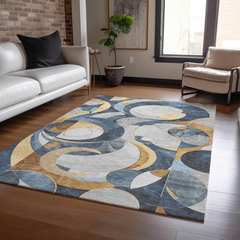 Machine Washable Indoor/Outdoor Geometric Flair Chantille Rug