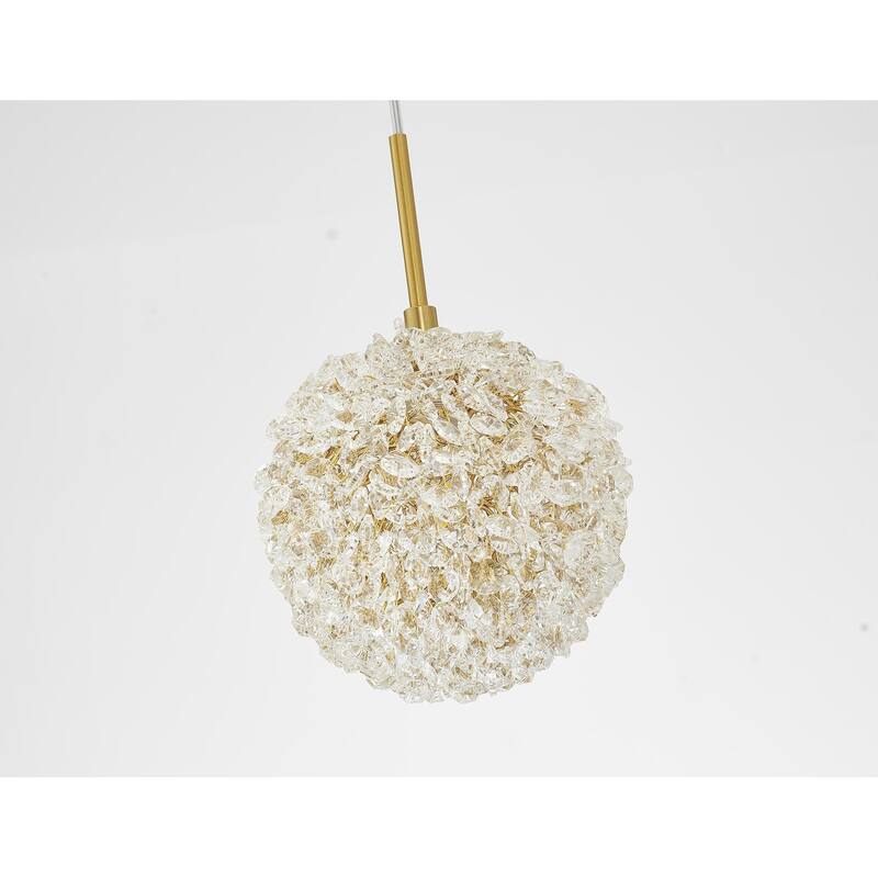 1-Light Brass Steel Single Pendant With Clear Crystal Beaded Ball